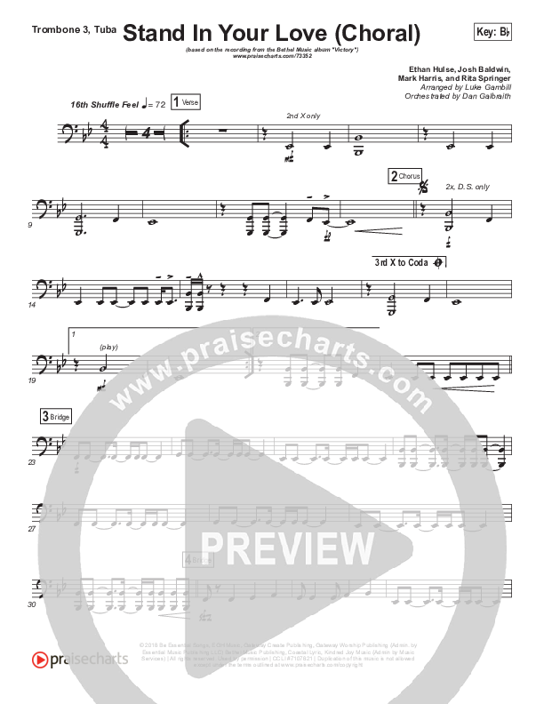 Stand In Your Love (Choral Anthem SATB) Trombone 3/Tuba (Bethel Music / Josh Baldwin / Arr. Luke Gambill)