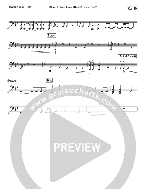 Stand In Your Love (Choral Anthem) Trombone 3/Tuba (PraiseCharts Choral / Bethel Music / Josh Baldwin / Arr. Luke Gambill)