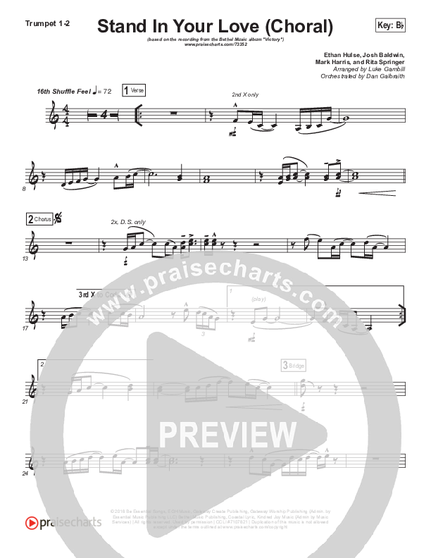 Stand In Your Love (Choral Anthem SATB) Trumpet 1,2 (Bethel Music / Josh Baldwin / Arr. Luke Gambill)