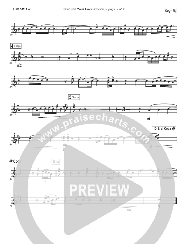 Stand In Your Love (Choral Anthem SATB) Trumpet 1,2 (Bethel Music / Josh Baldwin / Arr. Luke Gambill)