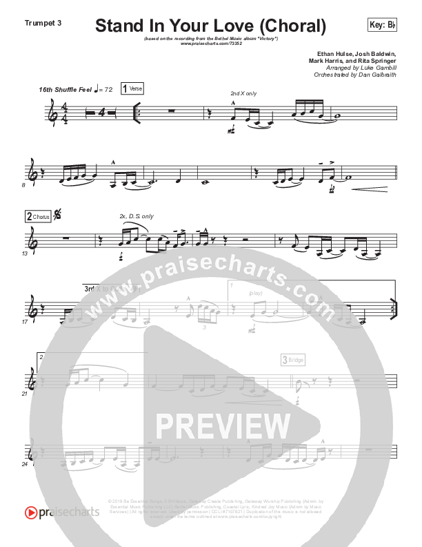 Stand In Your Love (Choral Anthem) Trumpet 3 (PraiseCharts Choral / Bethel Music / Josh Baldwin / Arr. Luke Gambill)