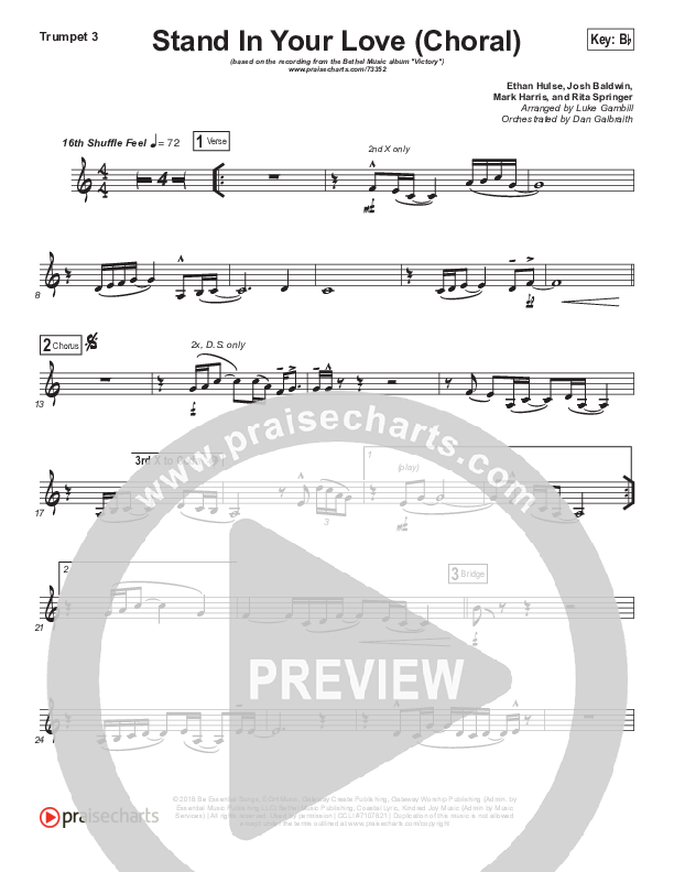 Stand In Your Love (Choral Anthem SATB) Trumpet 3 (Bethel Music / Josh Baldwin / Arr. Luke Gambill)