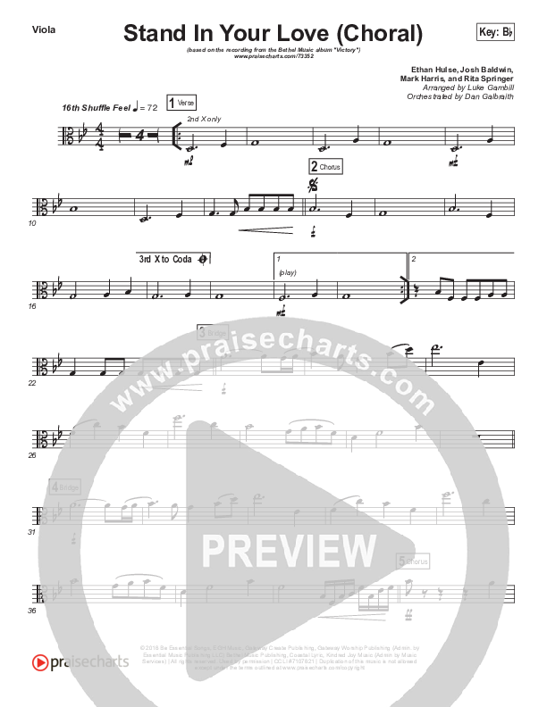 Stand In Your Love (Choral Anthem SATB) Viola (Bethel Music / Josh Baldwin / Arr. Luke Gambill)