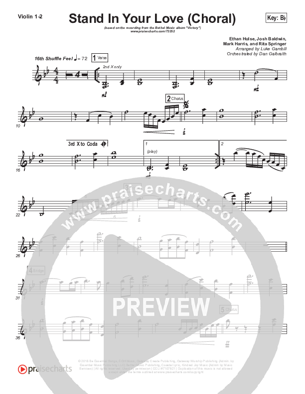 Stand In Your Love (Choral Anthem SATB) Violin 1/2 (Bethel Music / Josh Baldwin / Arr. Luke Gambill)