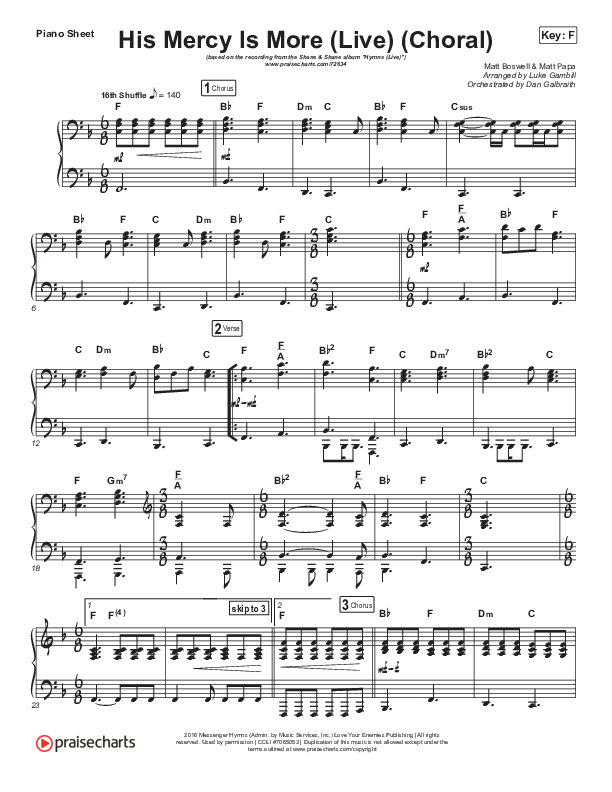 His Mercy Is More (Choral Anthem SATB) Piano Sheet (Shane & Shane/The Worship Initiative / Arr. Luke Gambill)