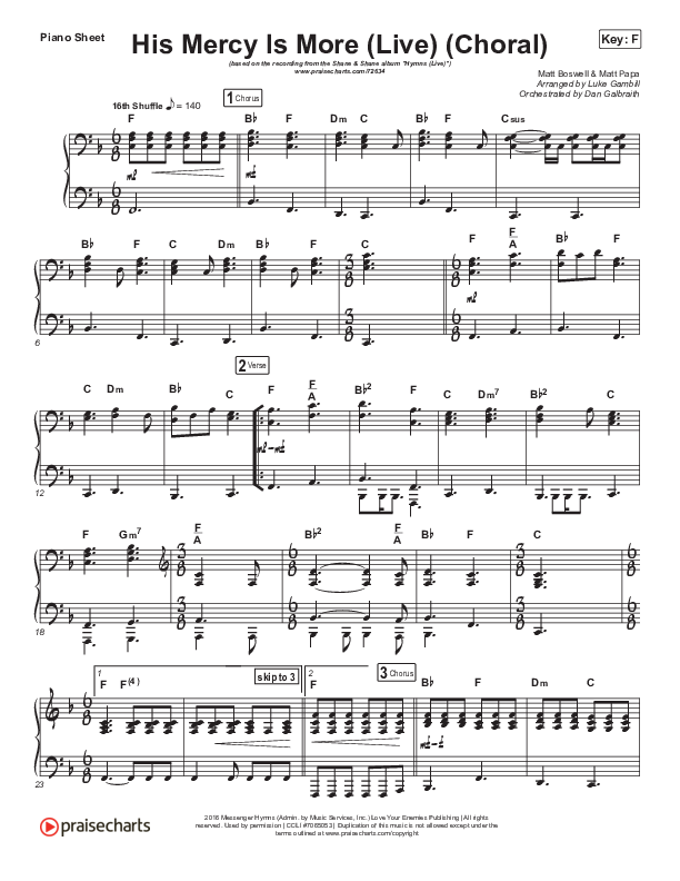 His Mercy Is More (Choral Anthem SATB) Piano Sheet (Shane & Shane/The Worship Initiative / Arr. Luke Gambill)