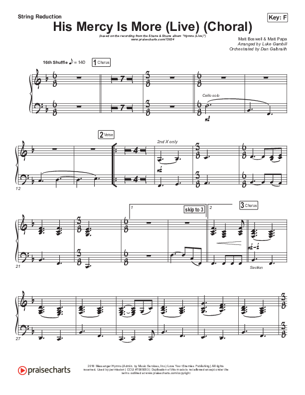 His Mercy Is More (Choral Anthem SATB) String Pack (Shane & Shane/The Worship Initiative / Arr. Luke Gambill)