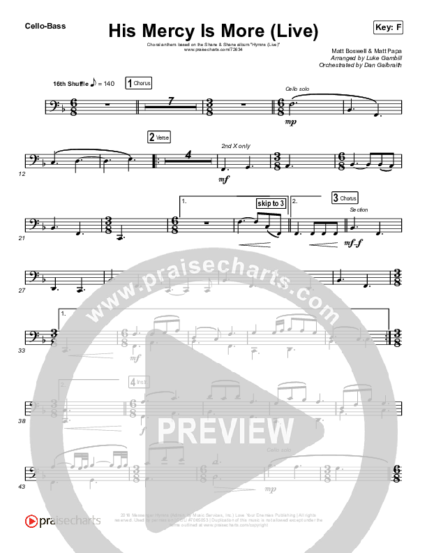 His Mercy Is More (Choral Anthem SATB) Cello/Bass (Shane & Shane/The Worship Initiative / Arr. Luke Gambill)