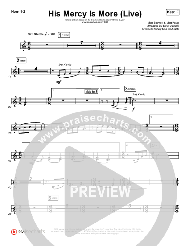 His Mercy Is More (Choral Anthem SATB) French Horn 1,2 (Shane & Shane/The Worship Initiative / Arr. Luke Gambill)