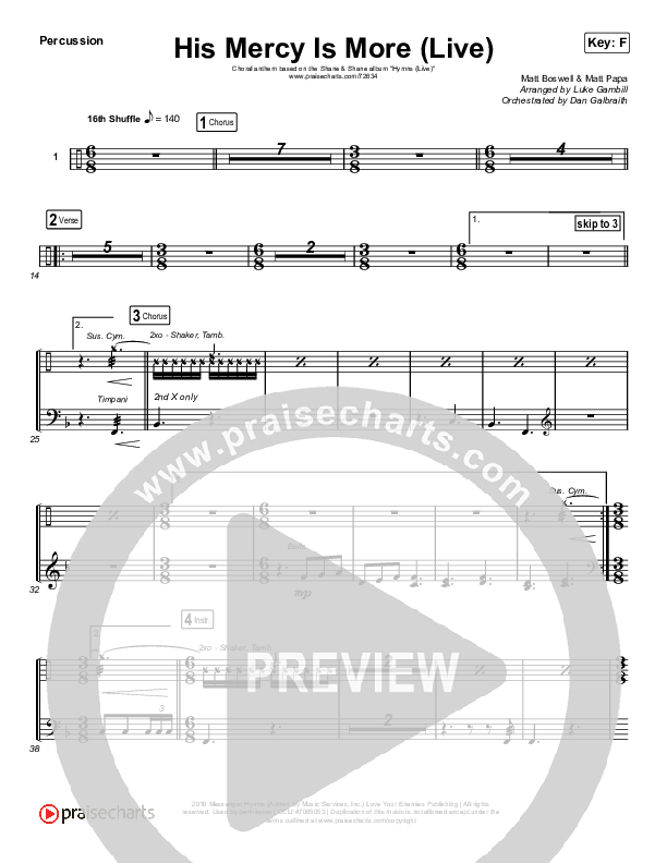 His Mercy Is More (Choral Anthem SATB) Percussion (Shane & Shane/The Worship Initiative / Arr. Luke Gambill)