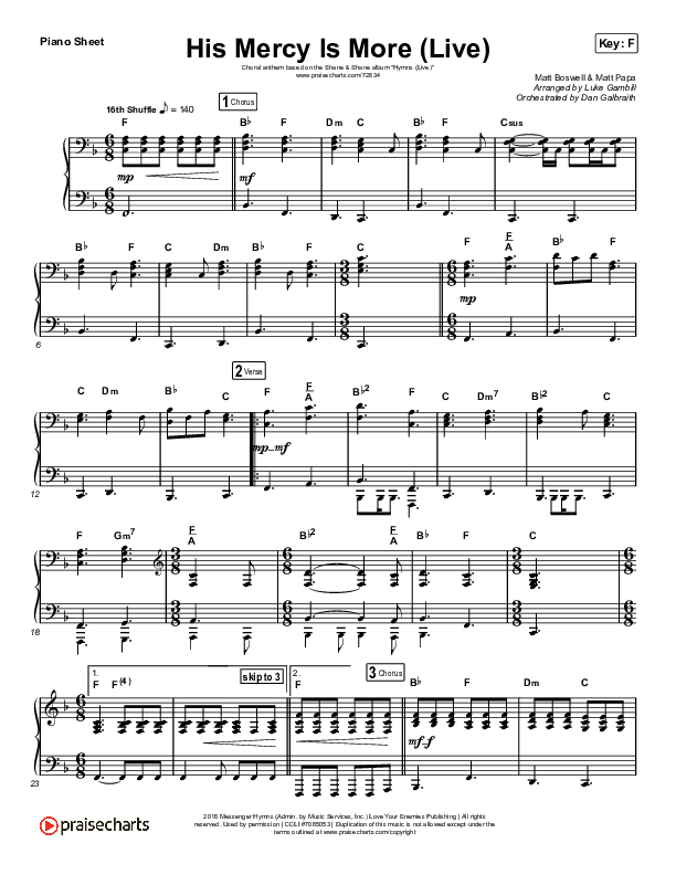 His Mercy Is More (Choral Anthem SATB) Piano Sheet (Shane & Shane/The Worship Initiative / Arr. Luke Gambill)