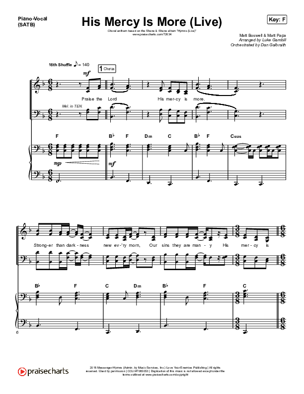 His Mercy Is More (Choral Anthem SATB) Piano/Vocal Pack (Shane & Shane/The Worship Initiative / Arr. Luke Gambill)