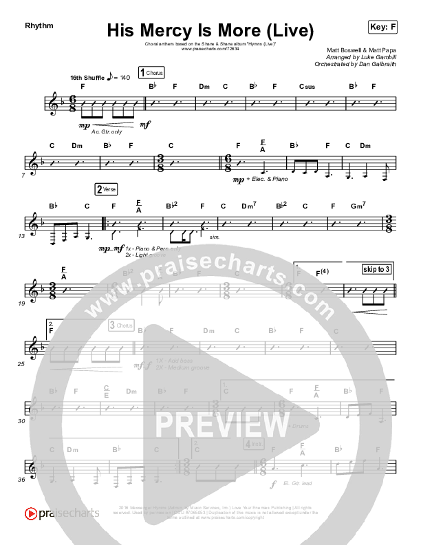 His Mercy Is More (Choral Anthem SATB) Rhythm Chart (Shane & Shane/The Worship Initiative / Arr. Luke Gambill)