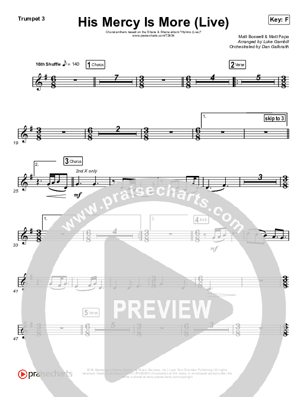 His Mercy Is More (Choral Anthem SATB) Trumpet 1,2 (Shane & Shane/The Worship Initiative / Arr. Luke Gambill)