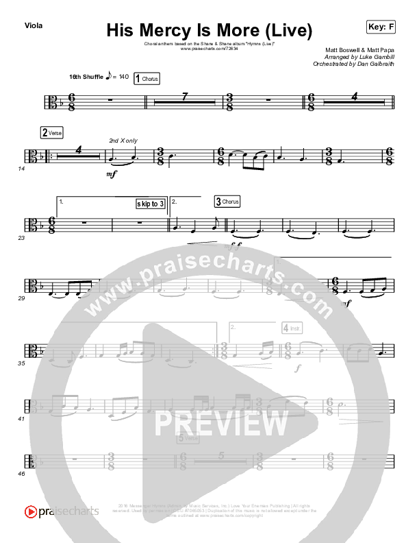 His Mercy Is More (Choral Anthem SATB) Viola (Shane & Shane/The Worship Initiative / Arr. Luke Gambill)