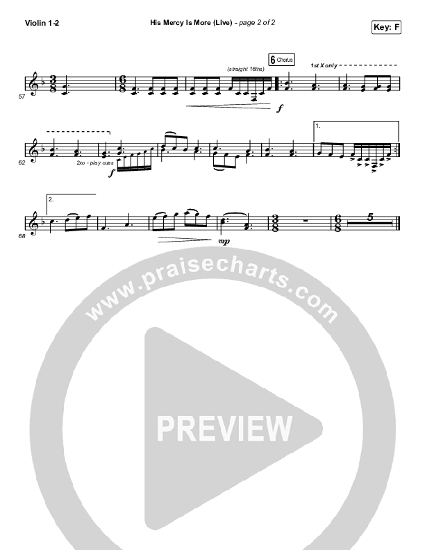 His Mercy Is More (Choral Anthem SATB) Violin 1,2 (Shane & Shane/The Worship Initiative / Arr. Luke Gambill)