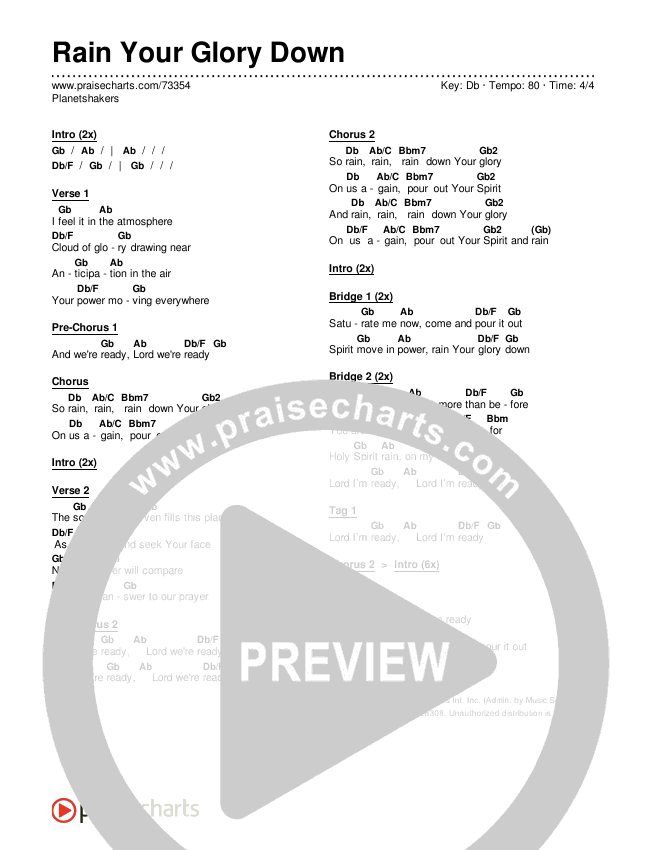Rain Your Glory Down Chords & Lyrics (Planetshakers)