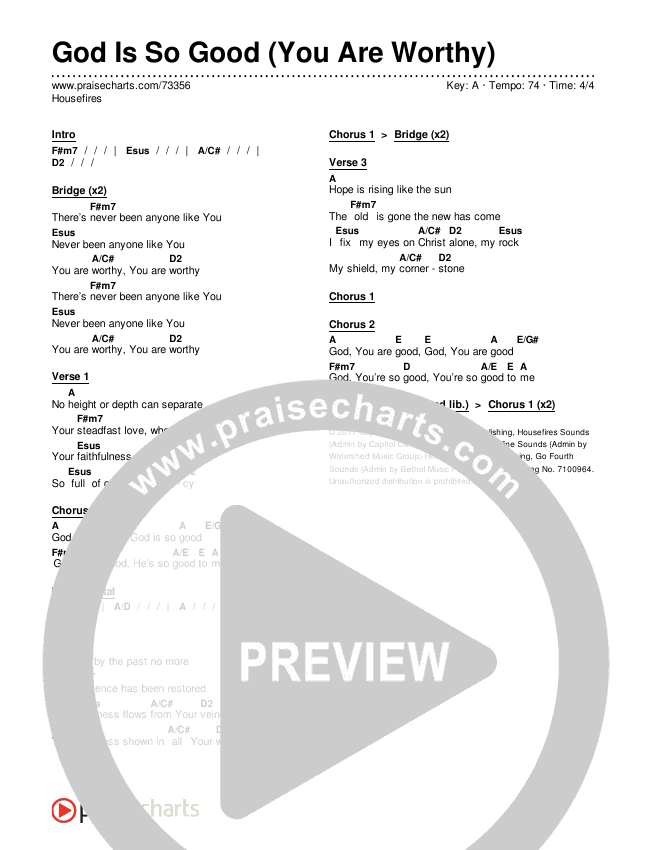 God Is So Good (You Are Worthy) (Live) Chords & Lyrics (Housefires)