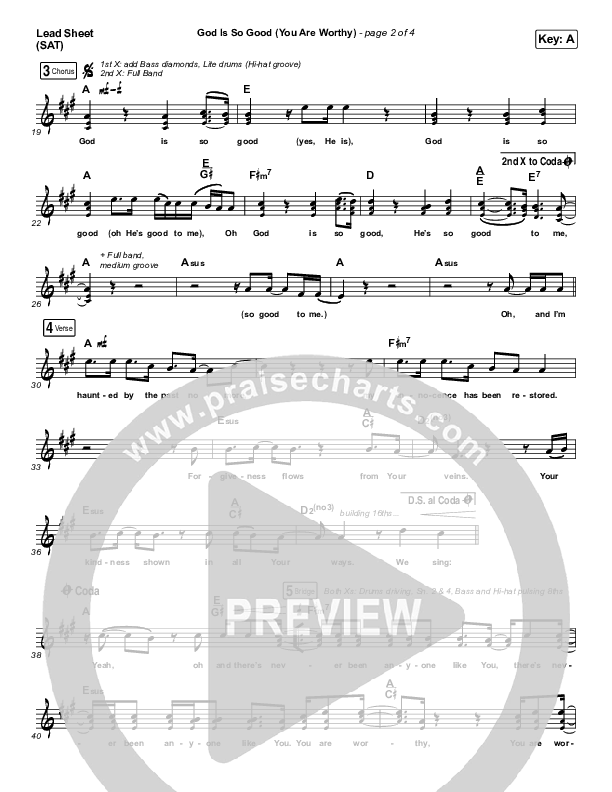 God Is So Good You Are Worthy Live Sheet Music Pdf Housefires Praisecharts