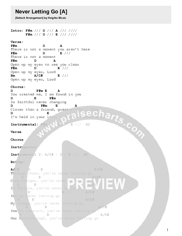 Never Letting Go Chords & Lyrics (Heights Music)