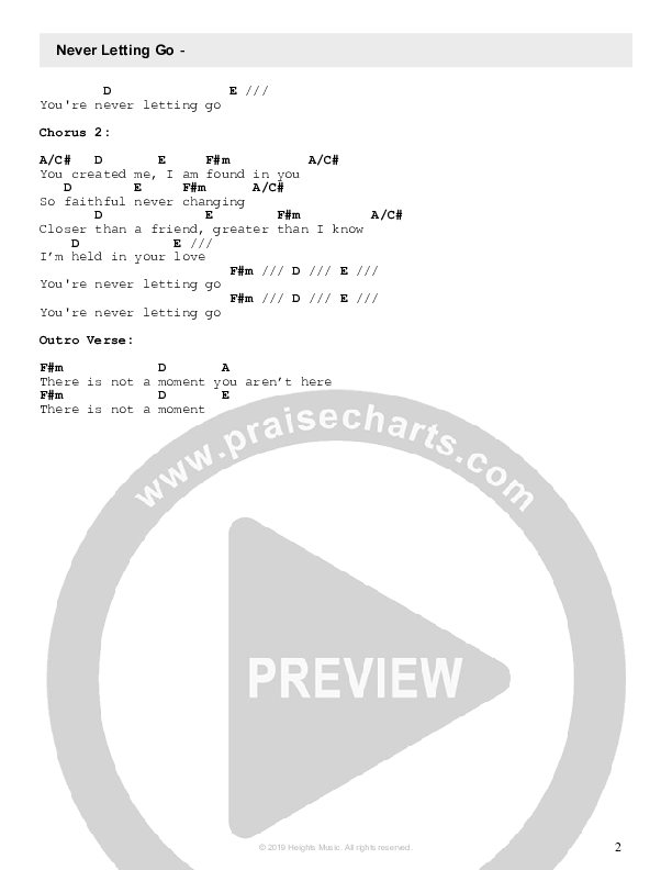 Never Letting Go Chords & Lyrics (Heights Music)
