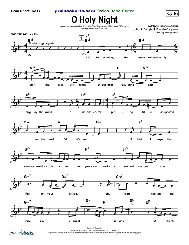 O Holy Night Lead Sheet (SAT) (Third Day)