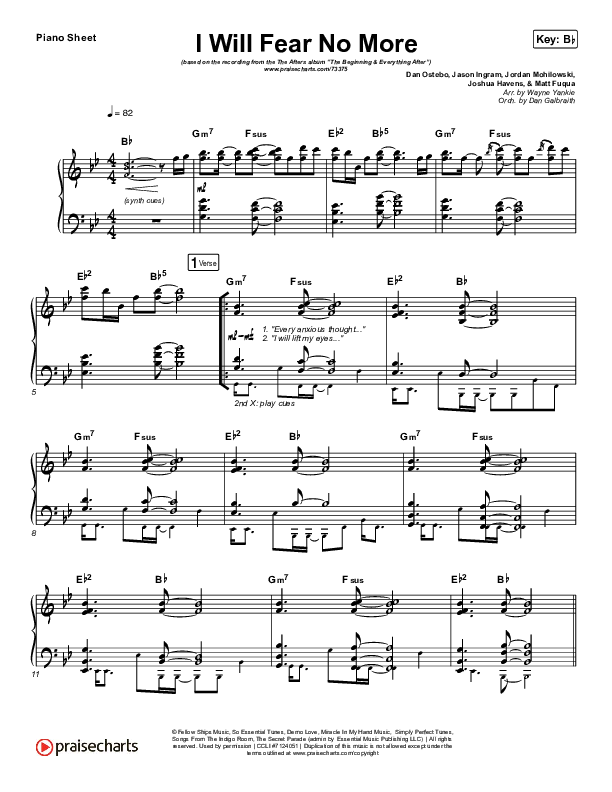 I Will Fear No More Piano Sheet (The Afters)