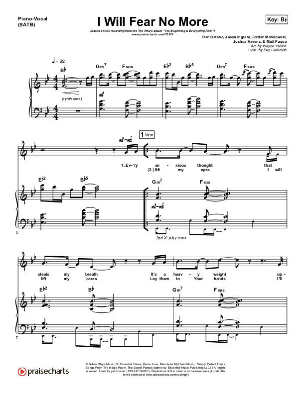 I Will Fear No More Piano/Vocal (SATB) (The Afters)