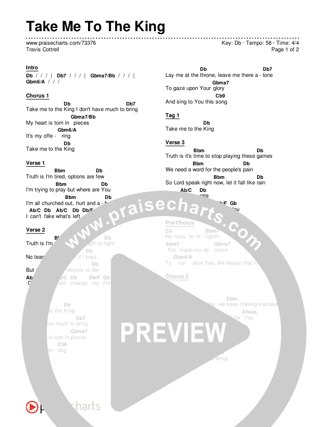 Take Me To The King Chords & Lyrics (Travis Cottrell)