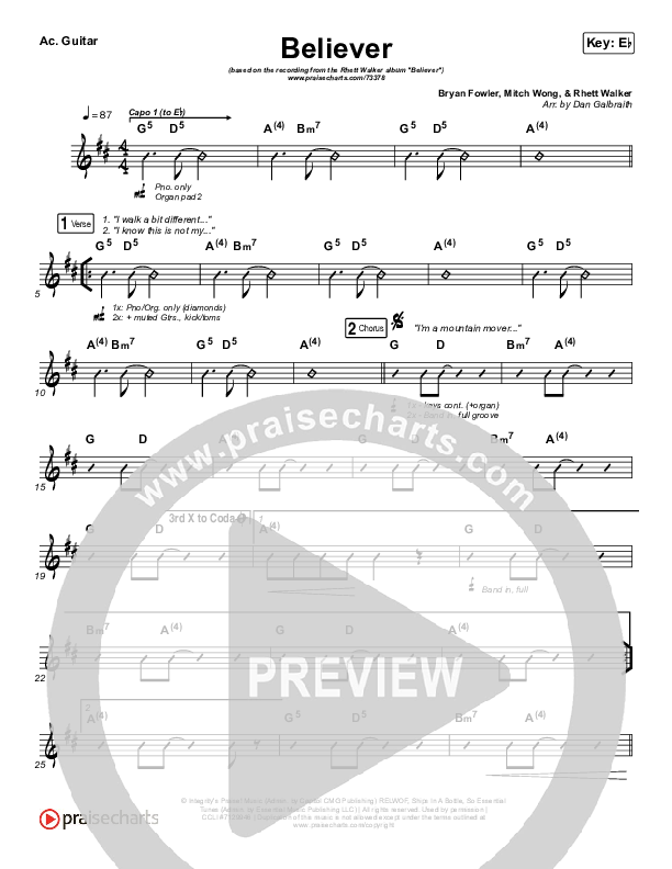 Believer Rhythm Chart (Rhett Walker Band)
