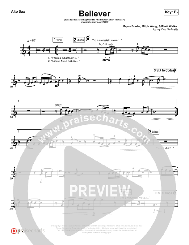 Believer Alto Sax (Rhett Walker Band)
