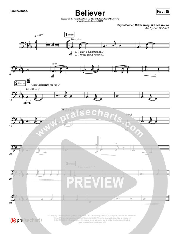 Believer Cello/Bass (Rhett Walker Band)