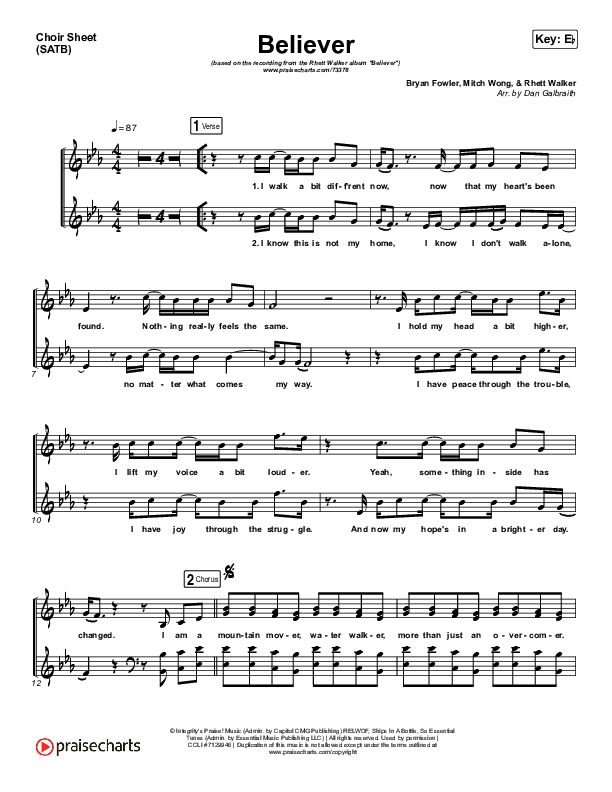 Believer Choir Sheet (SATB) (Rhett Walker Band)