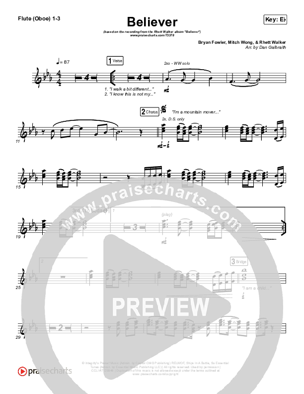 Believer Flute/Oboe 1/2/3 (Rhett Walker Band)
