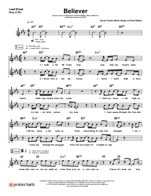 Believer Lead Sheet (Melody) (Rhett Walker Band)