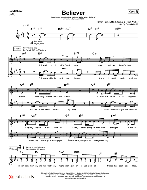 Believer Lead Sheet (SAT) (Rhett Walker Band)