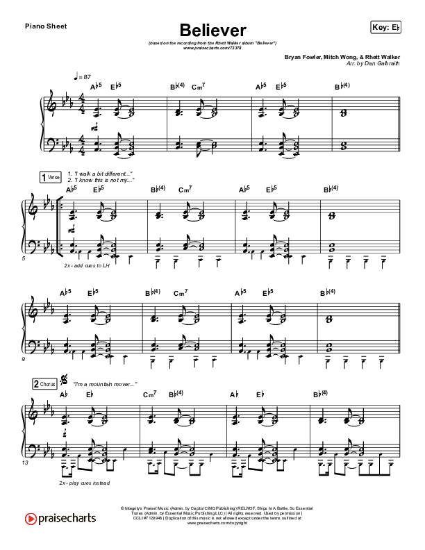 Believer Piano Sheet (Rhett Walker Band)