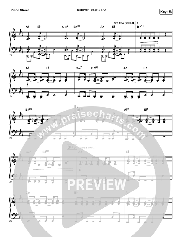 Believer Piano Sheet (Rhett Walker Band)