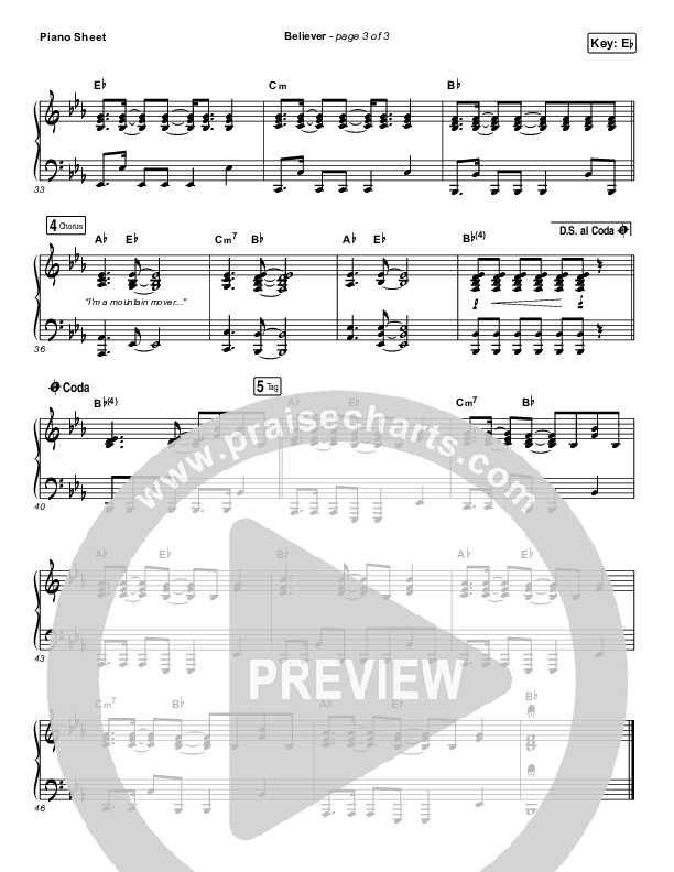 Believer Piano Sheet (Rhett Walker Band)