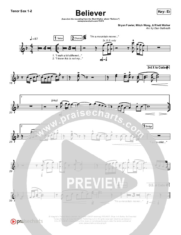 Believer Tenor Sax 1/2 (Rhett Walker Band)