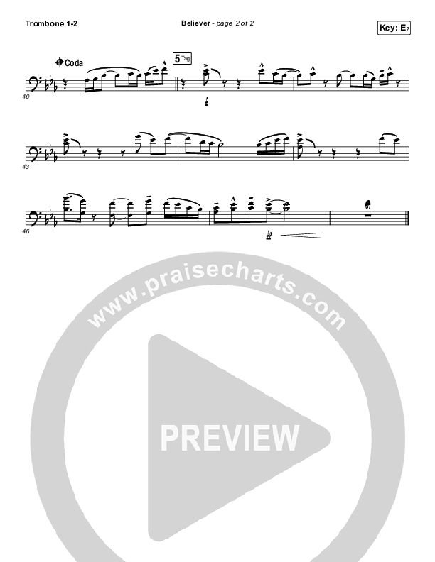 Believer Trombone Sheet Music PDF (Rhett Walker Band) PraiseCharts