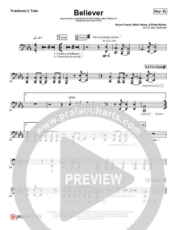 Believer Trombone 3/Tuba (Rhett Walker Band)