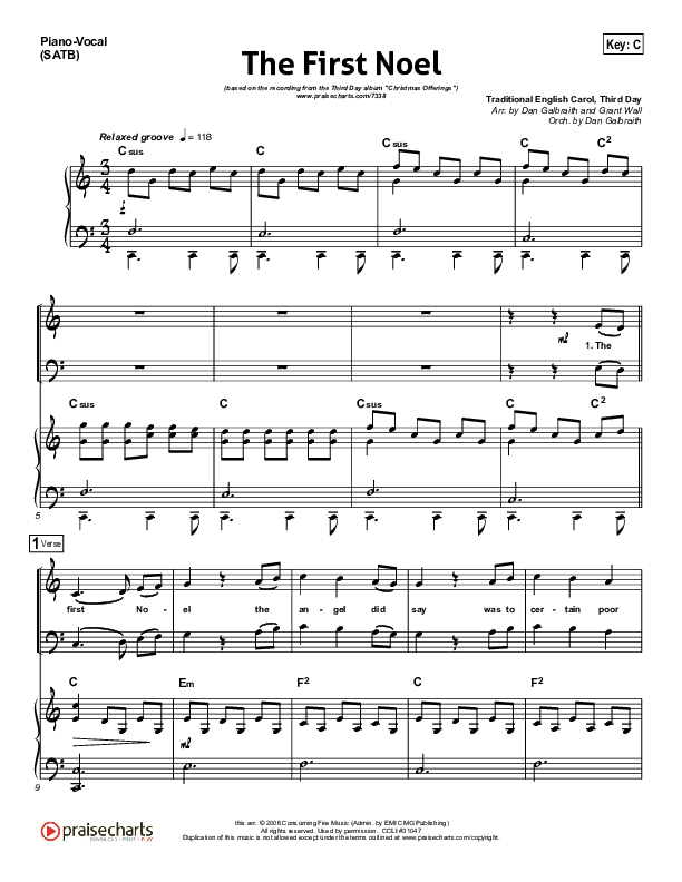 The First Noel Piano/Vocal (SATB) (Third Day)