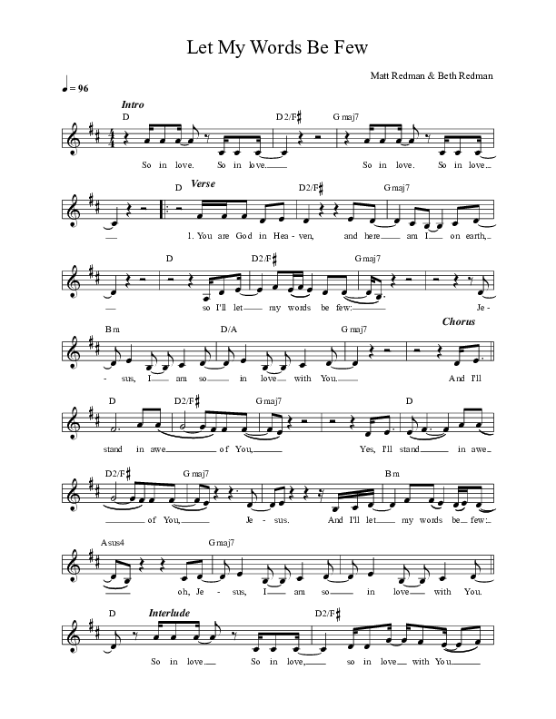 Let My Words Be Few Lead Sheet (Local Sound)