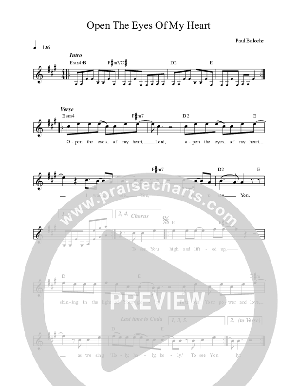 Open The Eyes Of My Heart Lead Sheet (Local Sound / Paul Baloche)