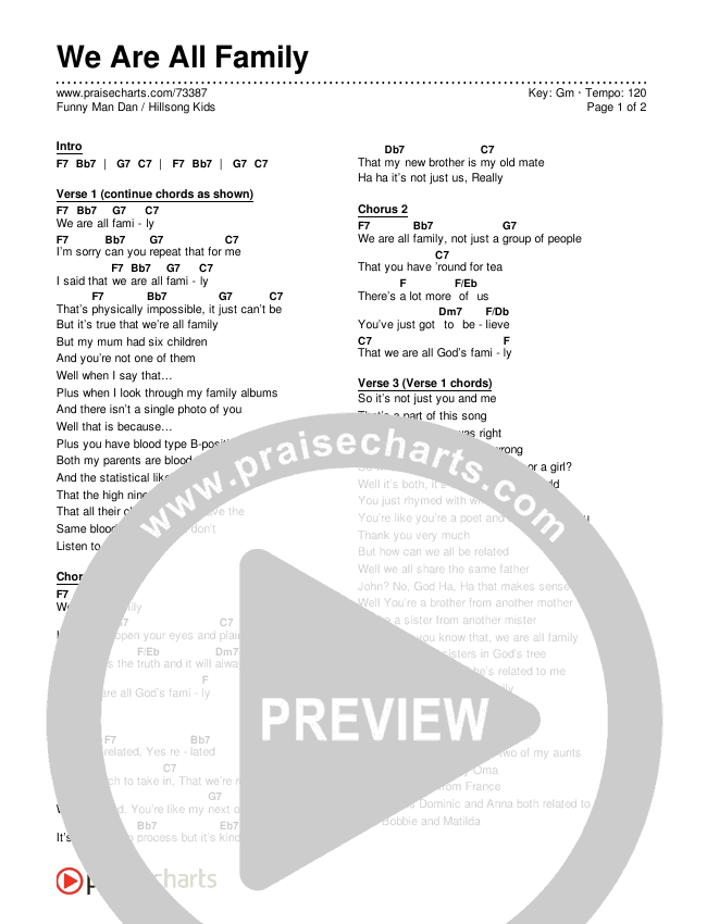 We Are All Family Chords & Lyrics (Hillsong Kids / Funny Man Dan)