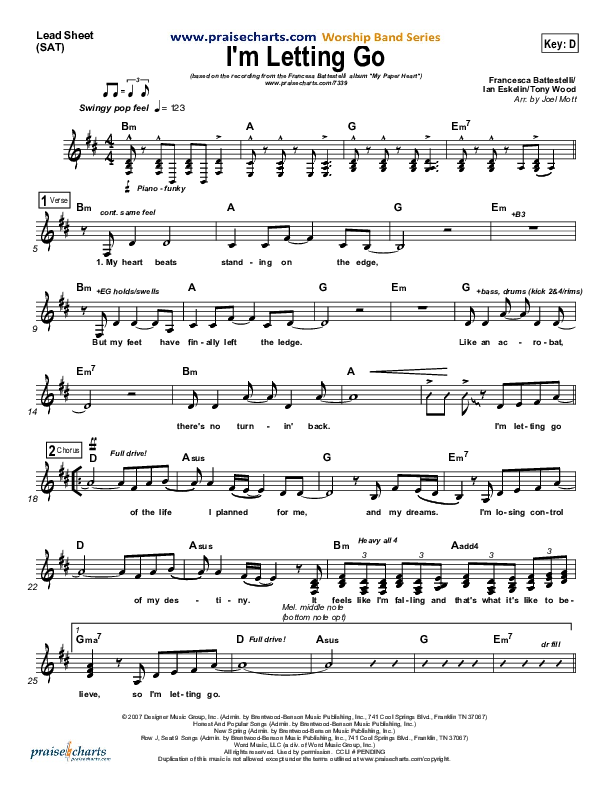 I'm Letting Go Lead Sheet (Francesca Battistelli)