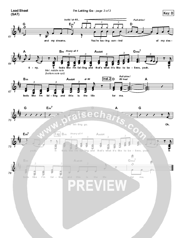 I'm Letting Go Lead Sheet (Francesca Battistelli)