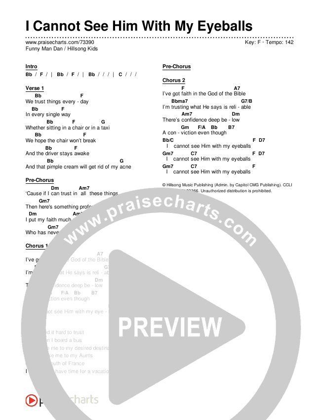 I Cannot See Him With My Eyeballs Chords & Lyrics (Hillsong Kids / Funny Man Dan)