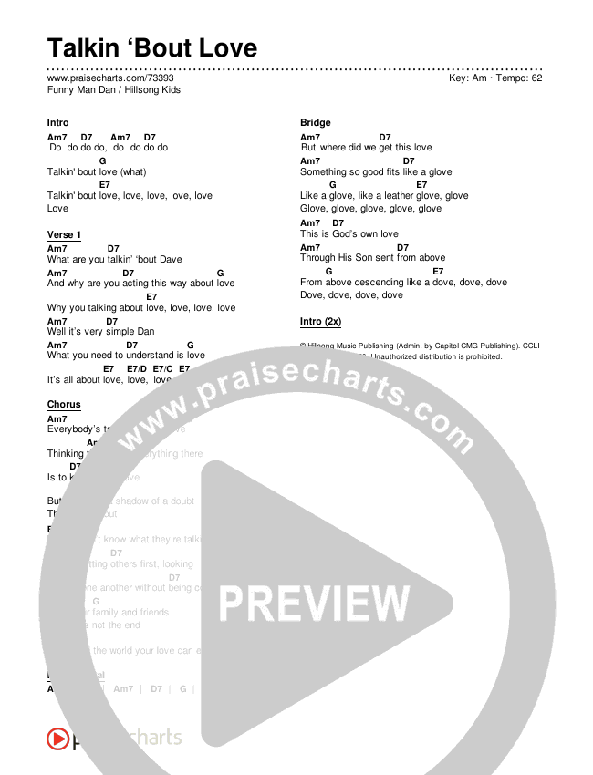 Talkin ‘Bout Love Chords & Lyrics (Hillsong Kids / Funny Man Dan)